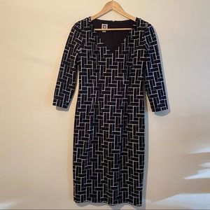 black midi business casual geometric  dress